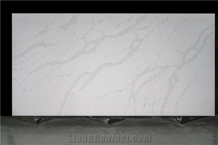 White Calacatta Slab Stone Solid Surface With Big Gray Viens