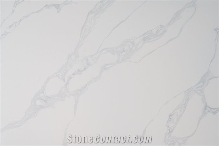 White Grey Veins Slab Calacatta Quartz Stone