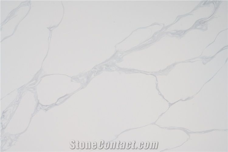 White Grey Veins Slab Calacatta Quartz Stone