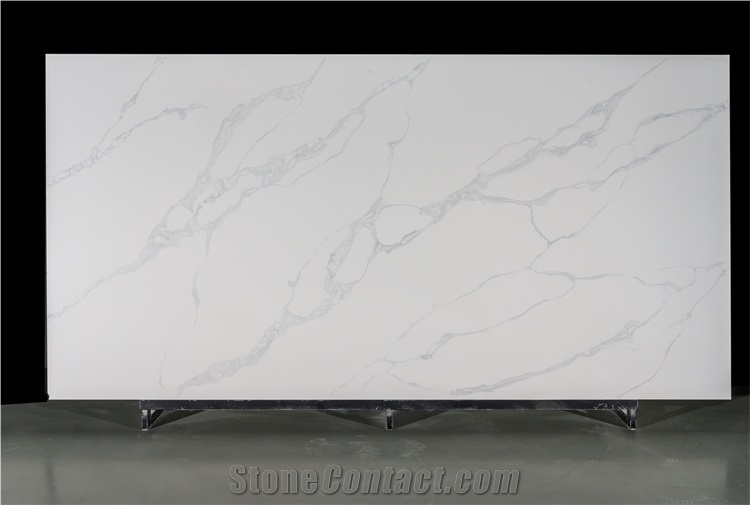 White Grey Veins Slab Calacatta Quartz Stone
