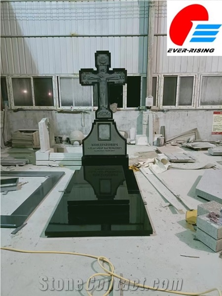 Black Granite Cross Tombstone From Our Factory
