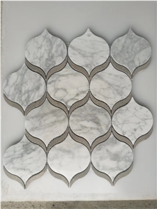 Casablanca Carrara - 12" X 12" Waterjet Marble Lantern Mosaic Tile