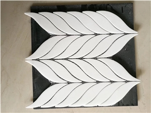 FEATHER - THASSOS P. 10.5" X 12" Marble Mosaic Tiles