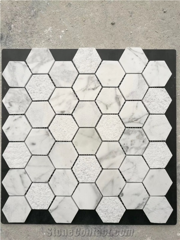FEATHER - THASSOS P. 10.5" X 12" Marble Mosaic Tiles