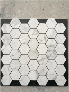 FEATHER - THASSOS P. 10.5" X 12" Marble Mosaic Tiles