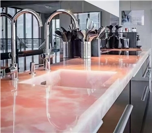 Iran Pink Onyx Polished Bar Countertops