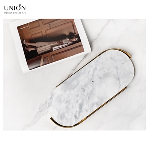 UNION DECO Carrara White Marble Oval Dessert Tray Cake Dish