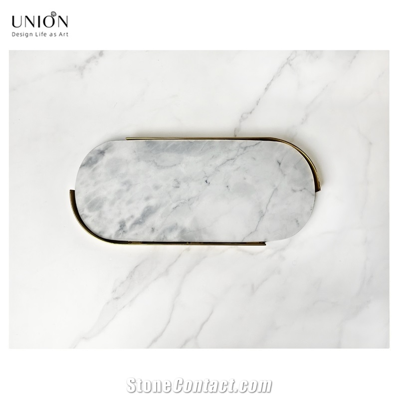 UNION DECO Carrara White Marble Oval Dessert Tray Cake Dish