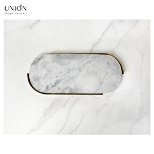 UNION DECO Carrara White Marble Oval Dessert Tray Cake Dish