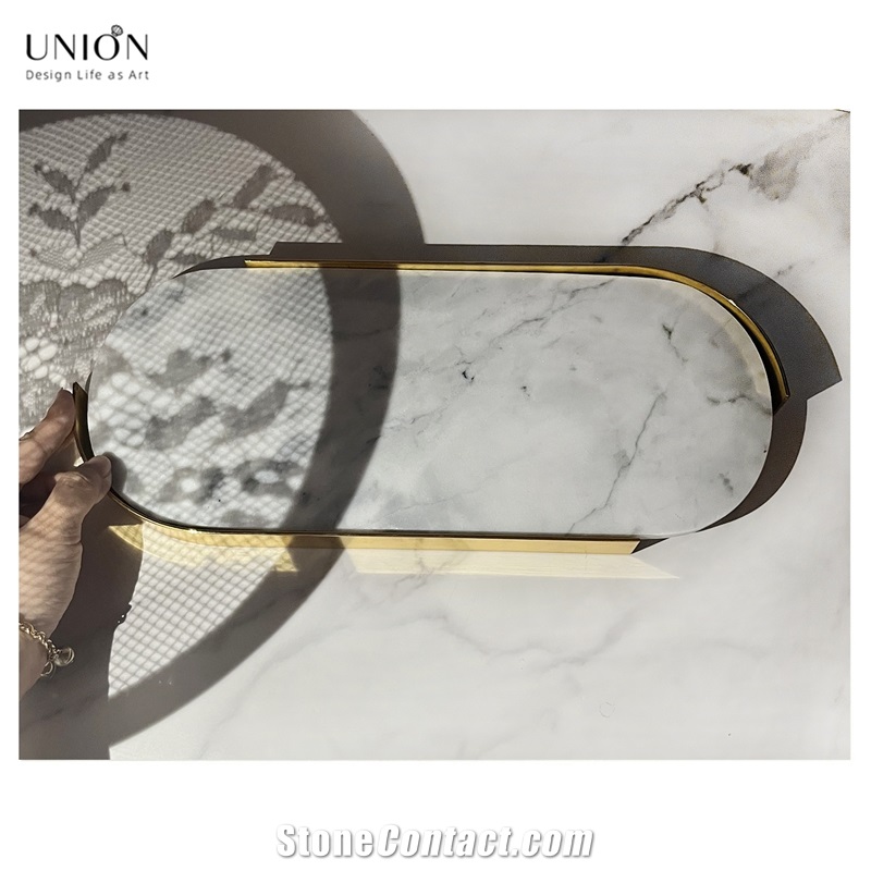 UNION DECO Carrara White Marble Oval Dessert Tray Cake Dish