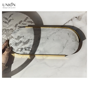 UNION DECO Carrara White Marble Oval Dessert Tray Cake Dish