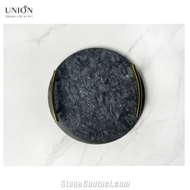 UNION DECO Circular Marble Stone Decorative Tray For Counter