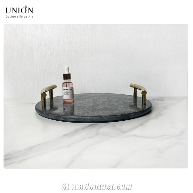 UNION DECO Circular Marble Stone Decorative Tray For Counter