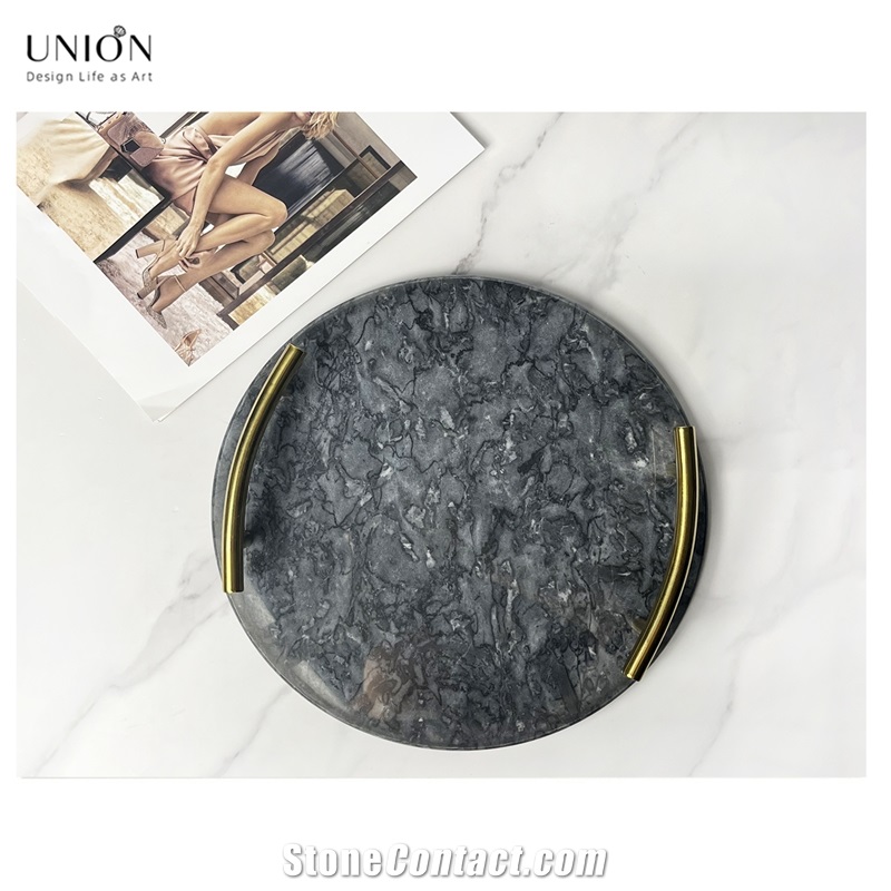 UNION DECO Circular Marble Stone Decorative Tray For Counter