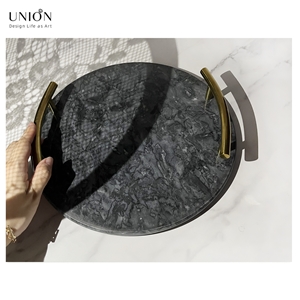 UNION DECO Circular Marble Stone Decorative Tray For Counter