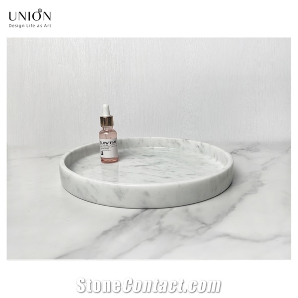 UNION DECO Grade-A  White Marble Round Serving Tray- 25 CM