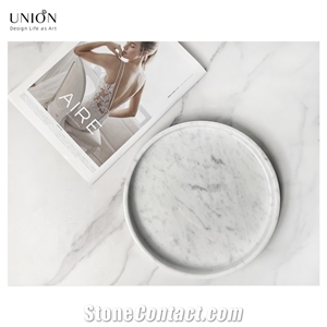 UNION DECO Grade-A  White Marble Round Serving Tray- 25 CM