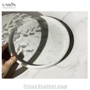 UNION DECO Grade-A  White Marble Round Serving Tray- 25 CM