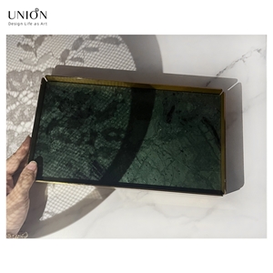 UNION DECO Green Marble Rectangular Tray With Gold Holder
