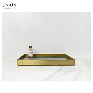 UNION DECO Green Marble Rectangular Tray With Gold Holder