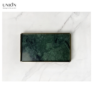 UNION DECO Green Marble Rectangular Tray With Gold Holder