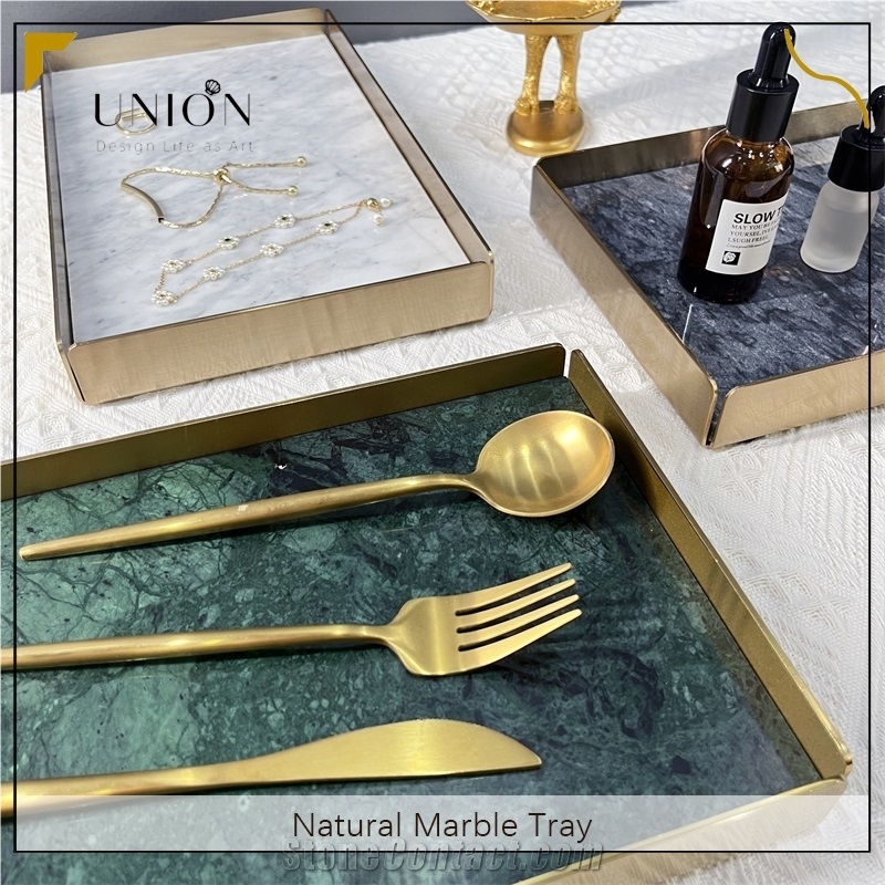 UNION DECO Marble Serving Tray With Hammered Corner
