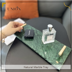 UNION DECO Natural Green Marble Tray With Golden Handle UNION DECO Natural Green Marble Tray With Golden Handle