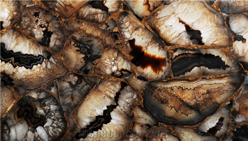 Agate Atena Gold Semiprecious Stone Backlit Panels