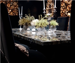 Agate Atena Gold Semiprecious Stone Table Top