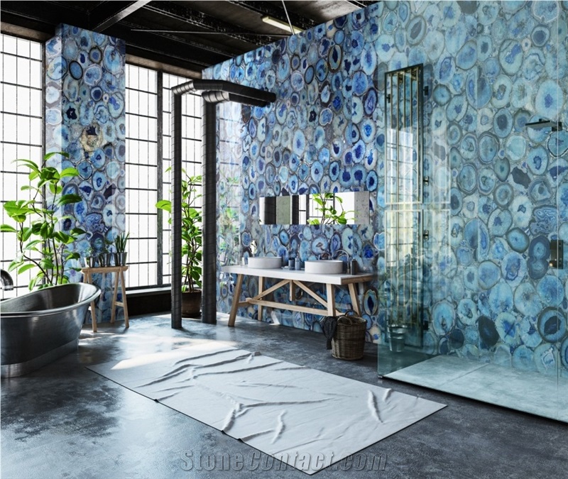 Agate Blue Semiprecious Stone Bathroom Project