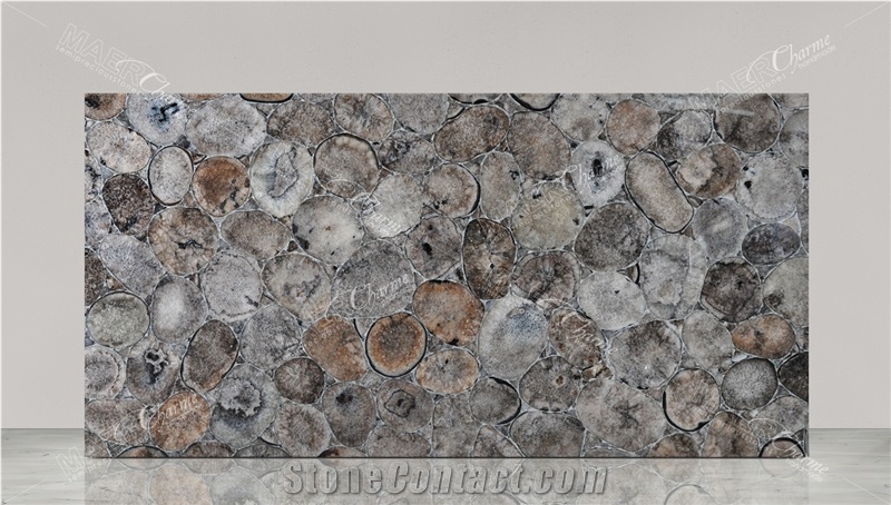 Agate Moon Semiprecious Stone, Agate Moon With Silver