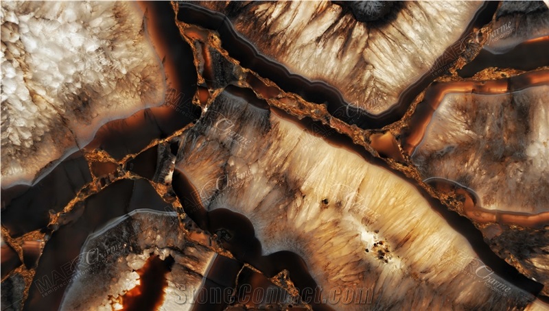 Agate Phoenix With Gold Dark Giant Semiprecious Stone