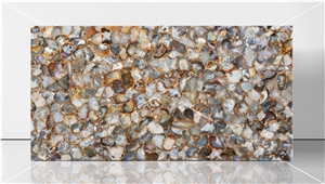 Agate Rubane With Gold Semiprecious Stone Panels