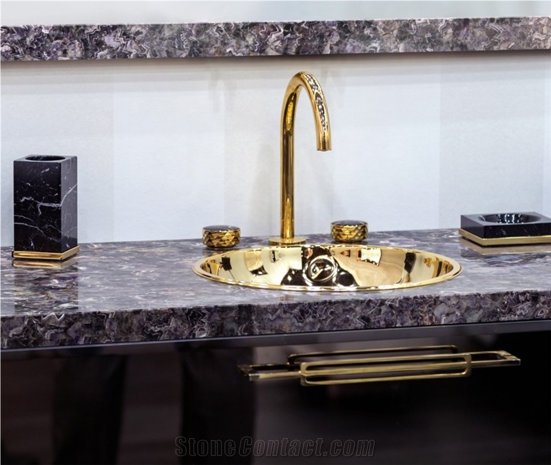 Amethyst Semiprecious Stone Bathroom Countertop