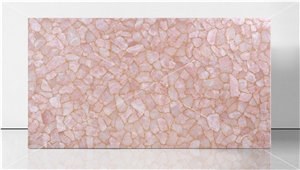Quartz Pink With Gold Semiprecious Stone Panels