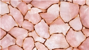 Quartz Pink With Gold Semiprecious Stone Panels