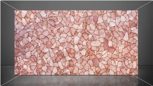Quartz Pink With Gold Semiprecious Stone Panels