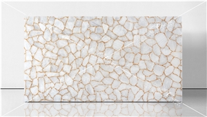 Quartz White With Gold Semiprecious Stone Slabs