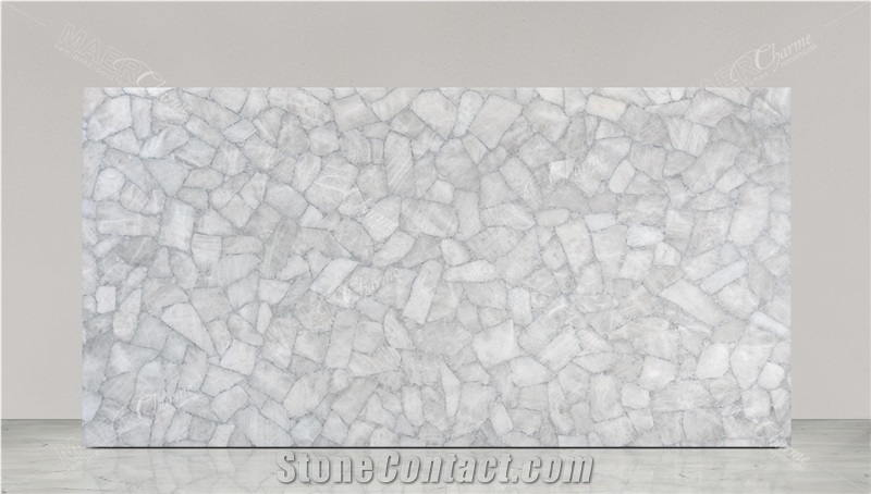 Quartz White With Silver Semiprecious Stone