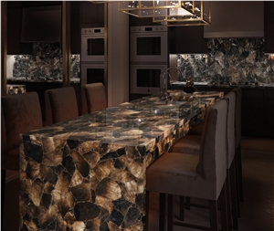 Smoky Quartz Semiprecious Stone Backlit Kitchen Countertop