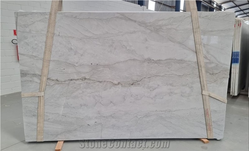 Silver Moon Quartzite Slabs, White Santorini Quartzite