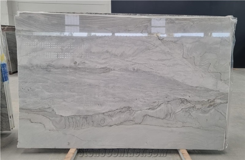 Silver Moon Quartzite Slabs, White Santorini Quartzite