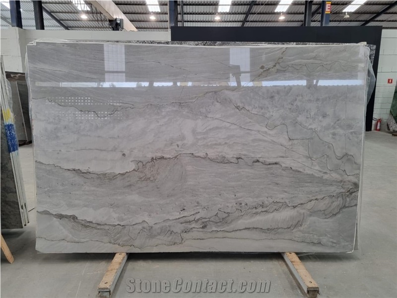 Silver Moon Quartzite Slabs, White Santorini Quartzite