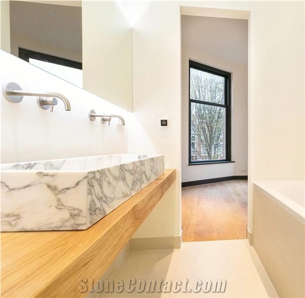 Bianco Carrara White Marble Stone Sinks, Basins