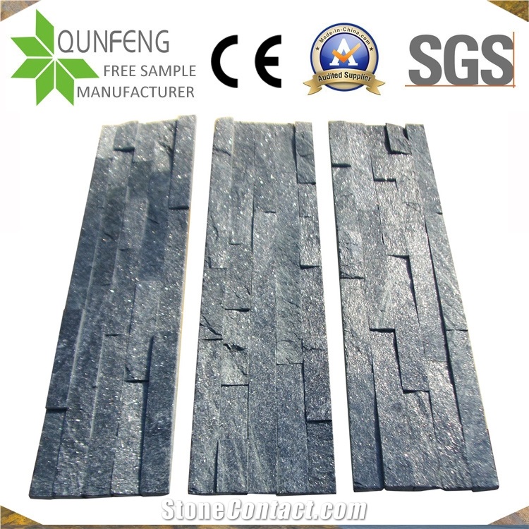 Black Quartzite Stacked Stone Glued Stone Wall Decoration
