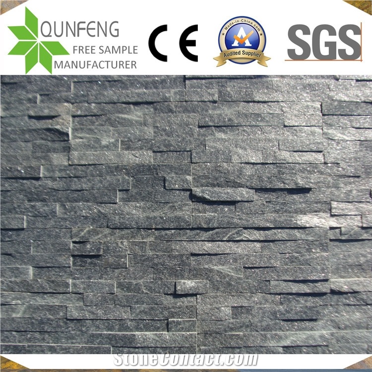 Black Quartzite Stacked Stone Glued Stone Wall Decoration