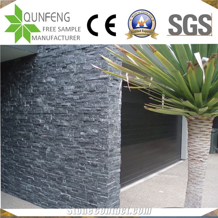 Black Quartzite Stacked Stone Glued Stone Wall Decoration
