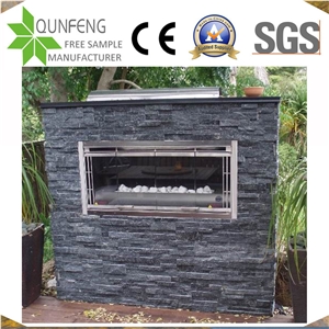 Black Quartzite Stacked Stone Glued Stone Wall Decoration