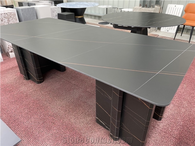 Sintered Stone Laurence Black Gold Whole Set Rectangle Table