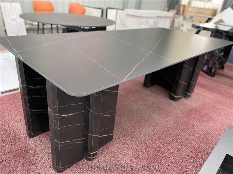 Sintered Stone Laurence Black Gold Whole Set Rectangle Table